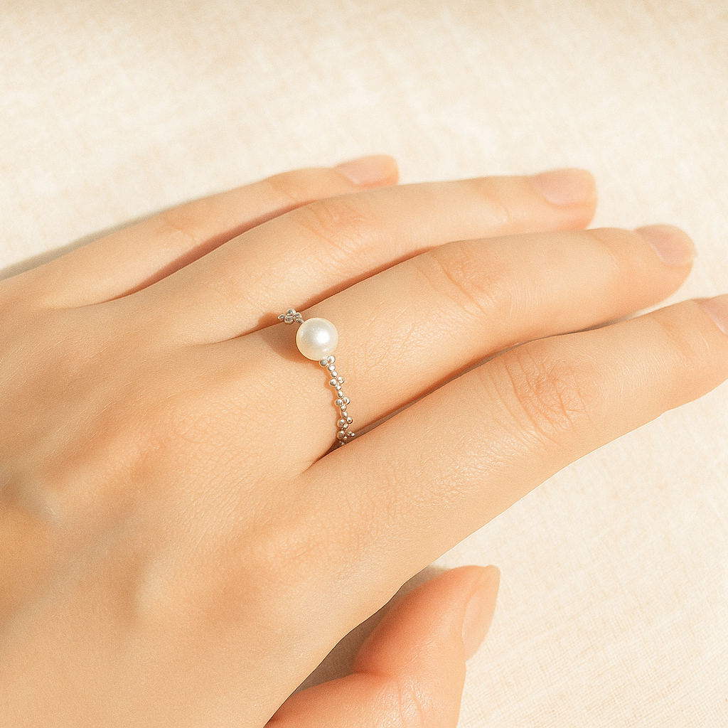 Celeste Pearl Halo Ring